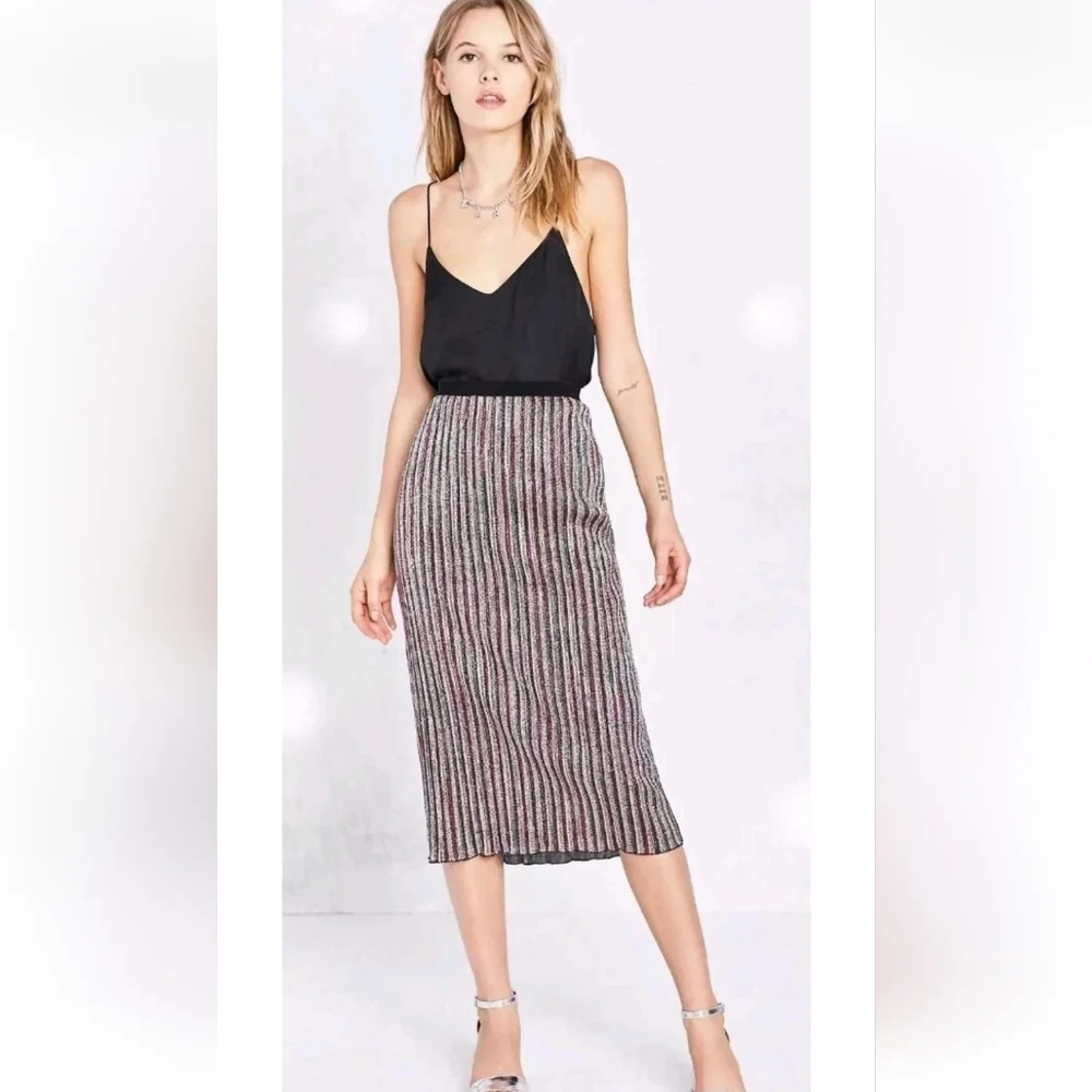 Urban Outfitters Ecote Sparkly Stripe Midi Skirt Size XSmall Rainbow Colors NWT